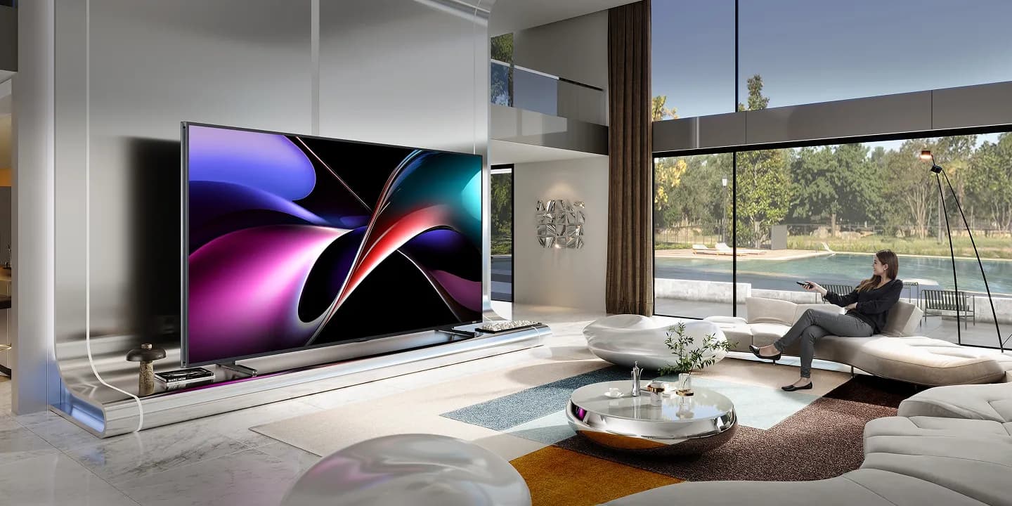 Hisense RGB MiniLED television in a modern open-plan living room